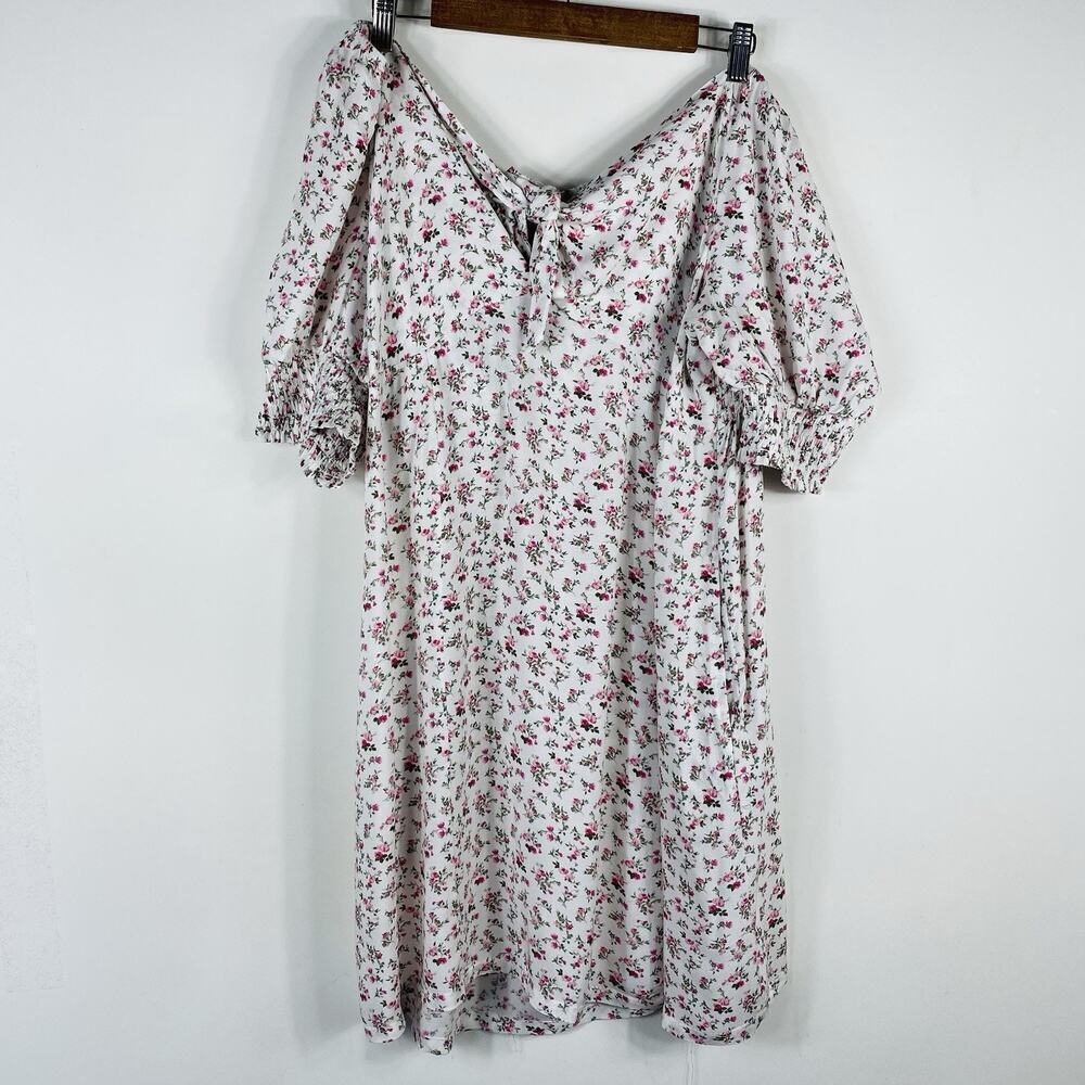 Mimi Chica Plus Size 3X Ditsy Floral Print Off The Shoulder Mini Dress White